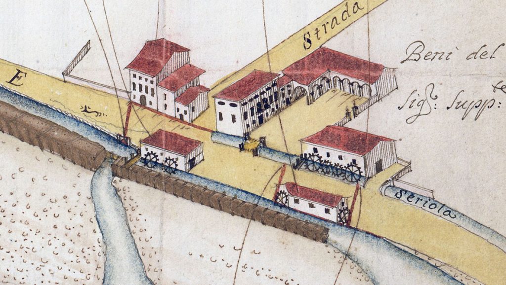 Tomaso Fiorini, Centro manifatturiero a Solagna, con filatoio e follo, 1699 (Archivio di Stato di Venezia).